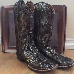 Lucchese Python Print Leather Cowboy Boots